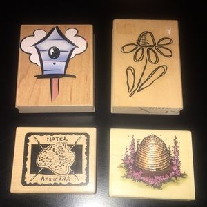 Rubber stamps, lot of 4, wood mount
